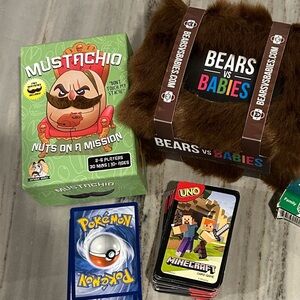 Bears vs Babies & Mustachio Card Game& Pokémon EUC